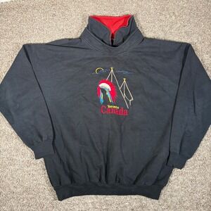 Cityscape Toronto Canada Mock Neck Sweatshirt Mens XL Black Red Souvenir Vintage